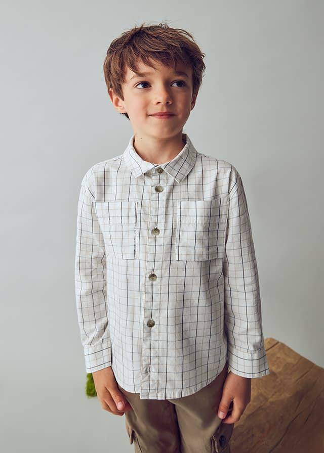 Camisa cuadros nata - Imagen 1