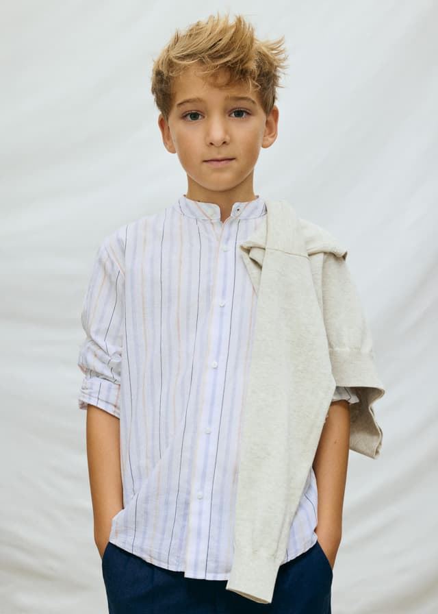 Camisa M/L cuello mao celeste - Imagen 1