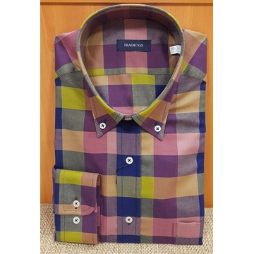 Camisa manga larga cuadros azul - Imagen 1