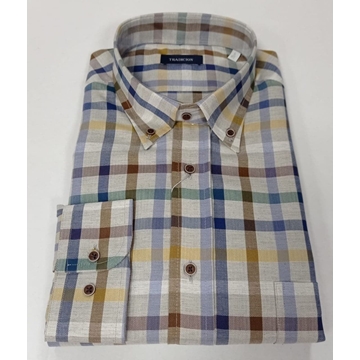 Camisa manga larga cuadros visón - Imagen 1