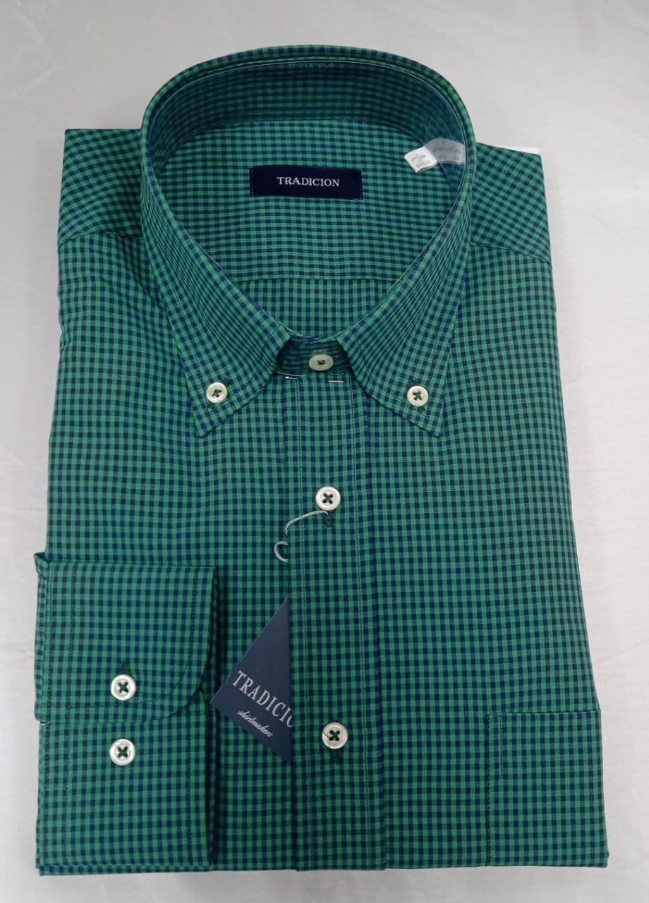 Camisa manga larga de cuadros verde y marino - Imagen 1