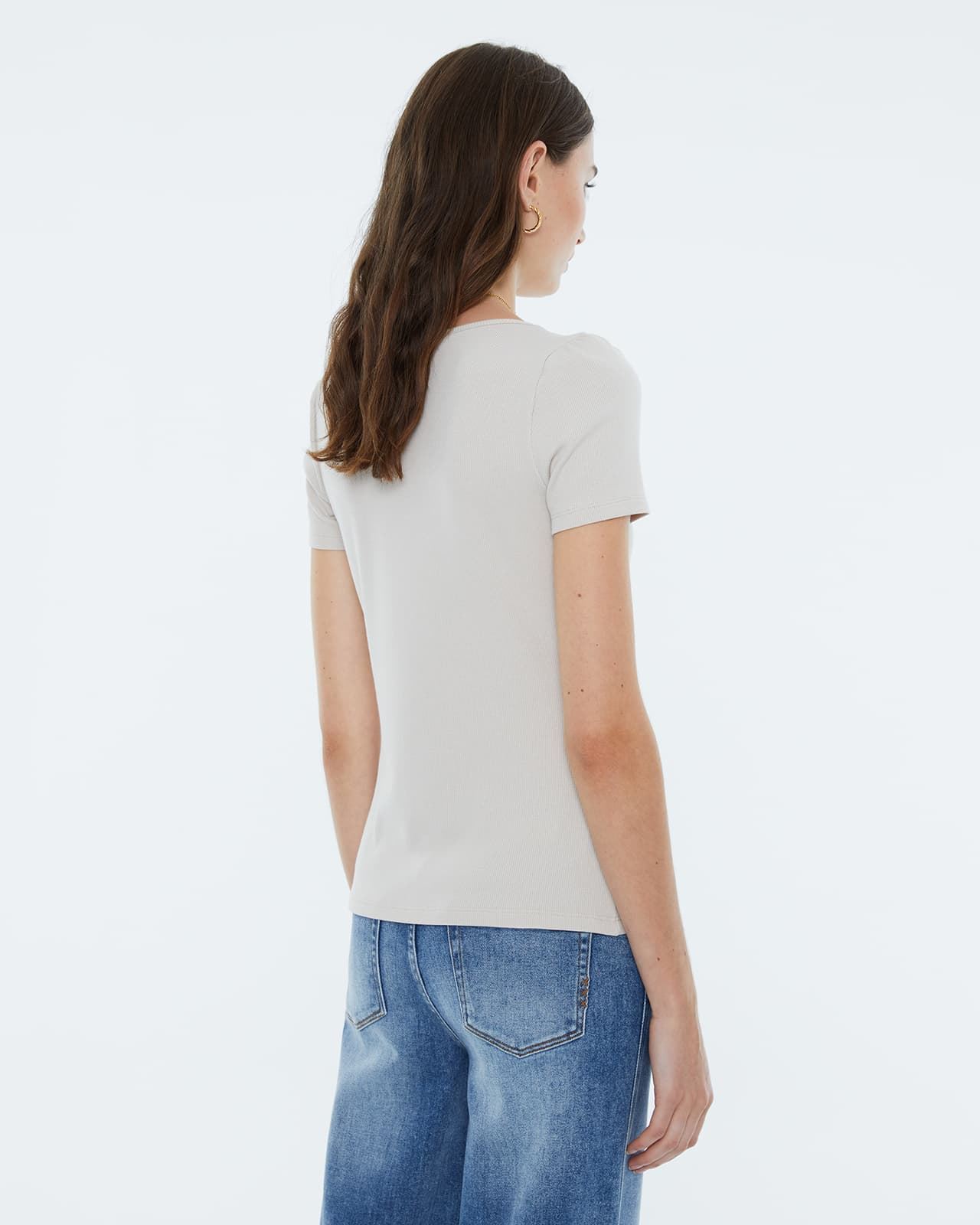 Camiseta canalé beige - Imagen 2