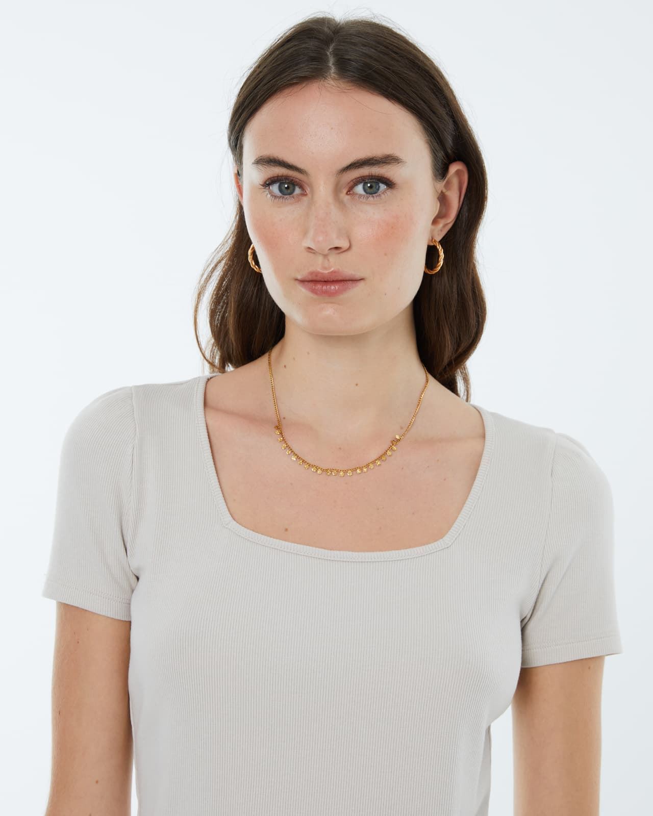 Camiseta canalé beige - Imagen 3