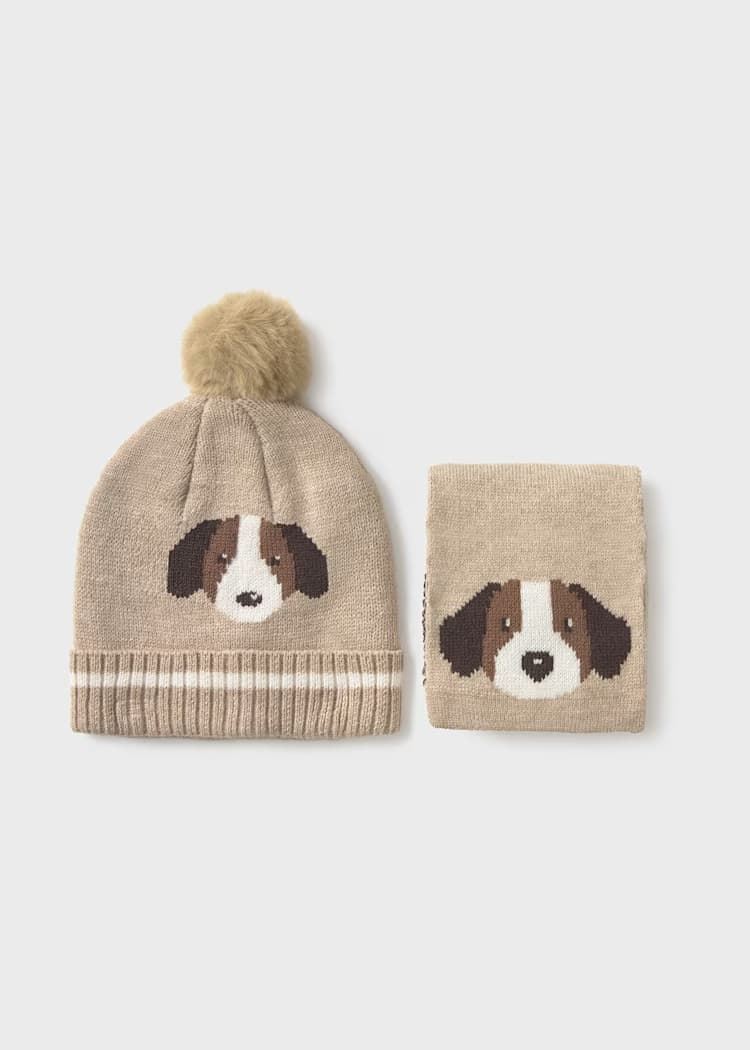 Conjunto gorro-bufanda beige - Imagen 1