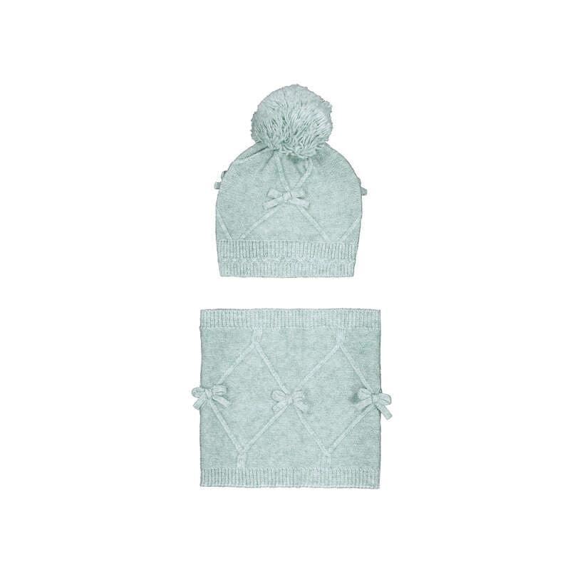 Conjunto gorro-bufanda lazos anís - Imagen 1