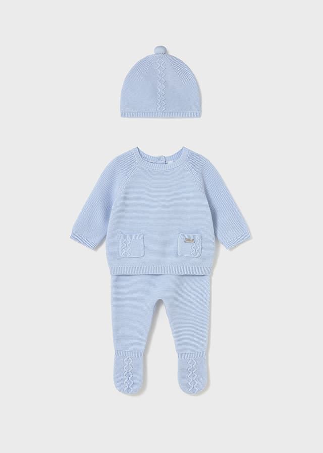 Conjunto polaina-gorro tricot cielo - Imagen 1