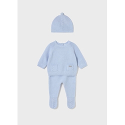 Conjunto polaina-gorro tricot cielo - Imagen 1