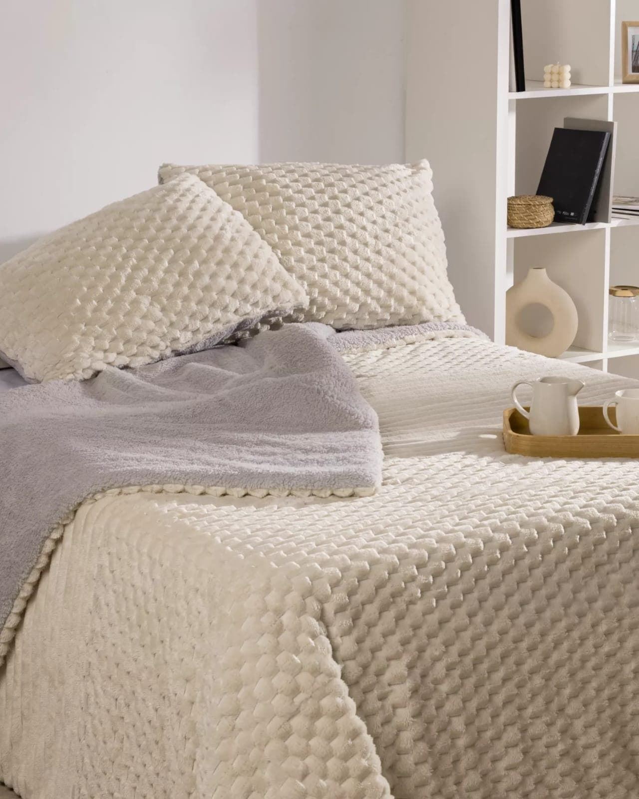 Edredón jacquard sherpa DAN crema - Imagen 1