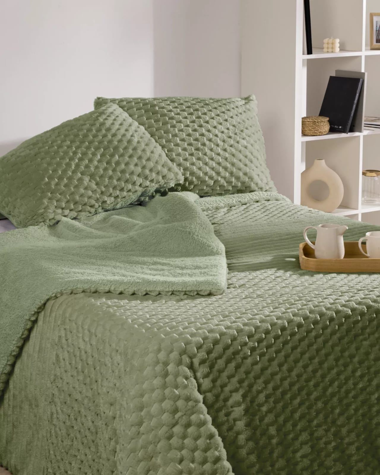 Edredón jacquard sherpa DAN verde - Imagen 1