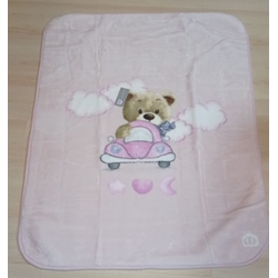 Manta Bebé Cuna Terciopelo Estampado Oso Con Coche - Imagen 1