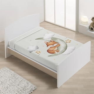 Manta bebé cuna zorro en luna verde - Imagen 1