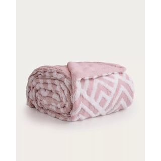 Manta jacquard sherpa rosa - Imagen 1