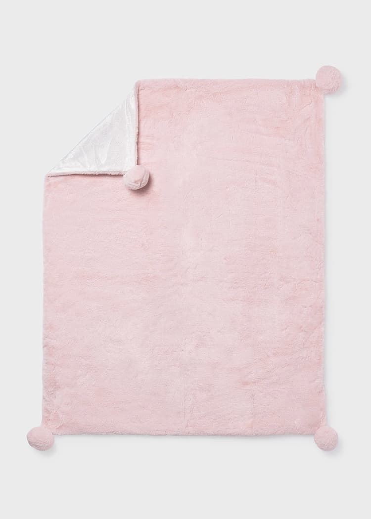 Manta pompones rosa baby - Imagen 2