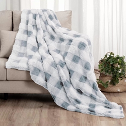 Manta sofá pelo cuadros AZUL- Vichy - Imagen 1