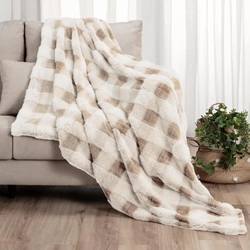 Manta sofá pelo cuadros beige - Vichy - Imagen 1