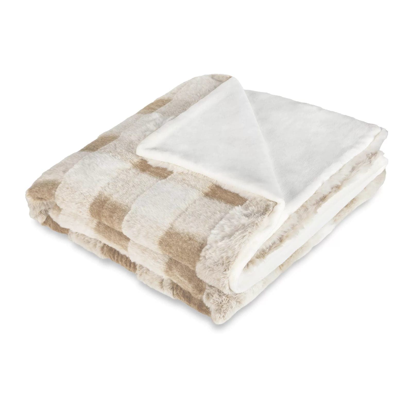 Manta sofá pelo cuadros beige - Vichy - Imagen 2