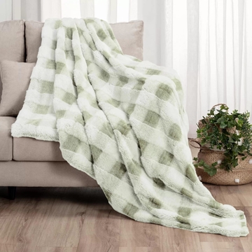 Manta sofá pelo cuadros VERDE- Vichy - Imagen 1