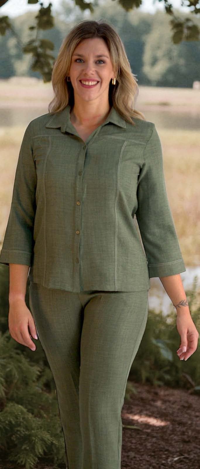 Pantalón lino kaki - Imagen 1