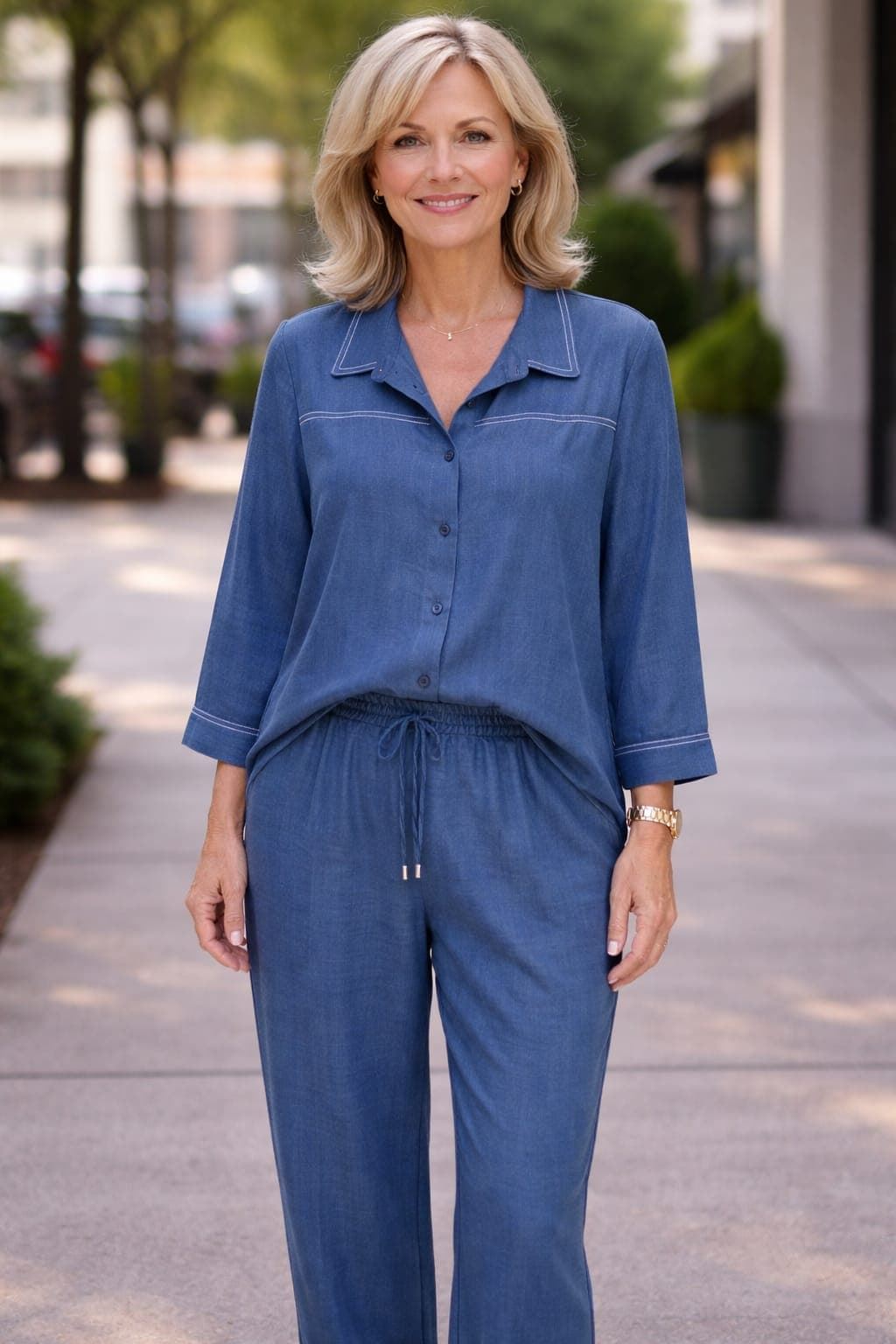 Pantalón lino marino - Imagen 1