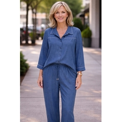 Pantalón lino marino - Imagen 1