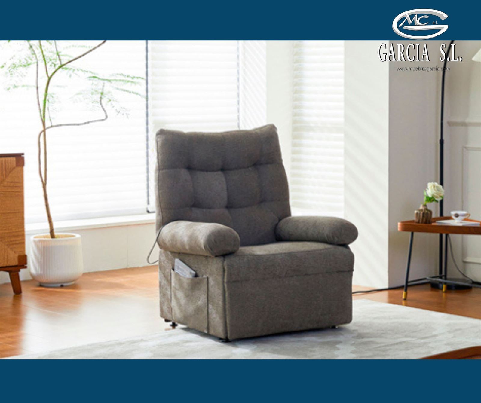 SILLON RELAX ELEVADOR MAJOR TEJIDO GRIS TABACO. - Imagen 1