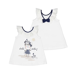 Vestido combinado perforado blanco - Imagen 1