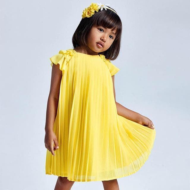 Vestido plisado amarillo - Imagen 2