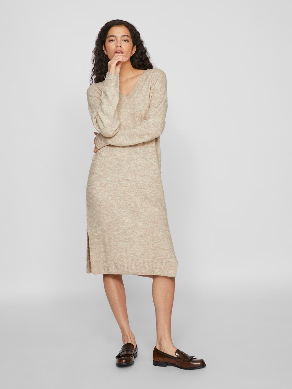 Vestido punto beige vima - Imagen 1