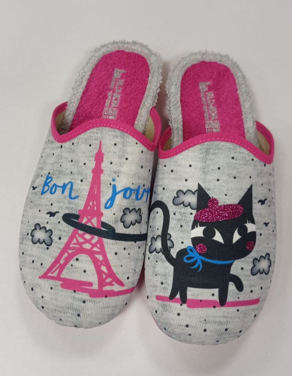 Zapatilla gris y fucsia gato - Imagen 1