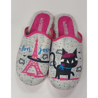 Zapatilla gris y fucsia gato - Imagen 1